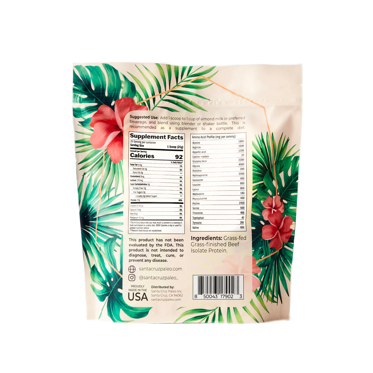 Santa Cruz Paleo Grass-Fed Grass-Finished Beef Isolate Protein Bag | Zero Artificial Additives | All-Natural | Chocolate | Horchata | Au Naturale | Flavors - Image 9